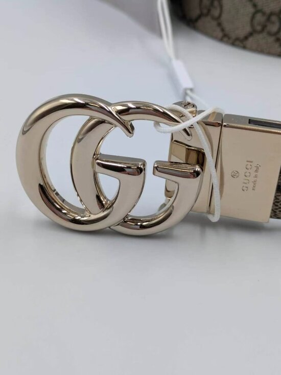 Gucci GG Supreme Marmont W30mm Reversible  Belt Beige Rosso Ancora Red 85cm 6594